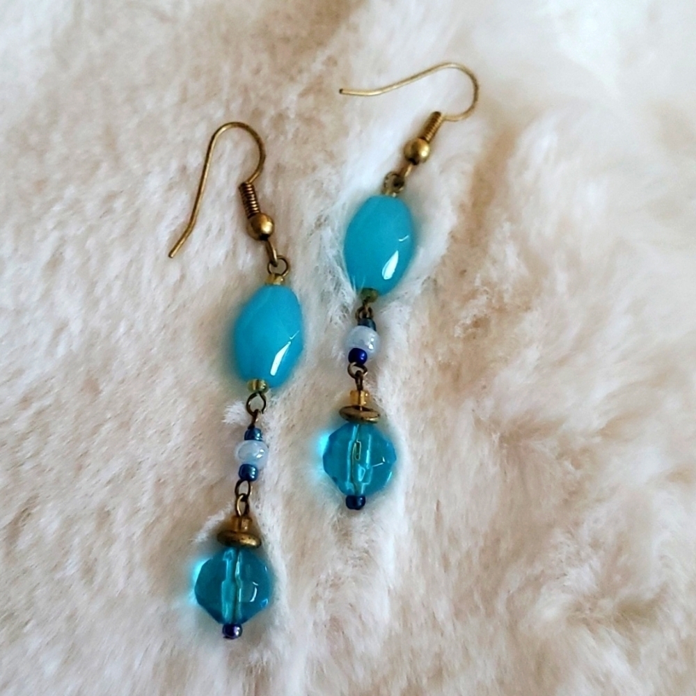 BLUE BOHO COASTAL COWGIRL BEADED HANGING DANGLING EARRINGS